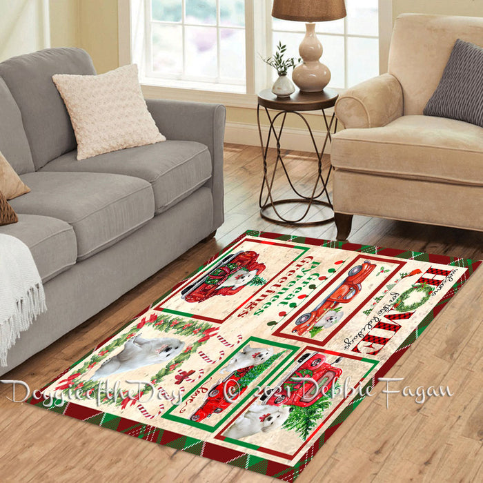 Welcome Home for Christmas Holidays Great Pyrenees Dogs Polyester Living Room Carpet Area Rug ARUG64941