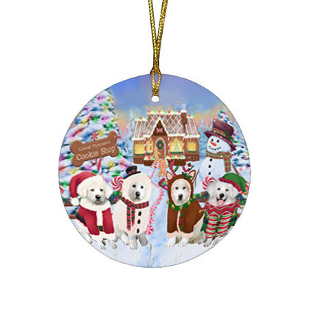 Holiday Gingerbread Cookie Shop Great Pyrenees Dog Round Flat Christmas Ornament RFPOR56760