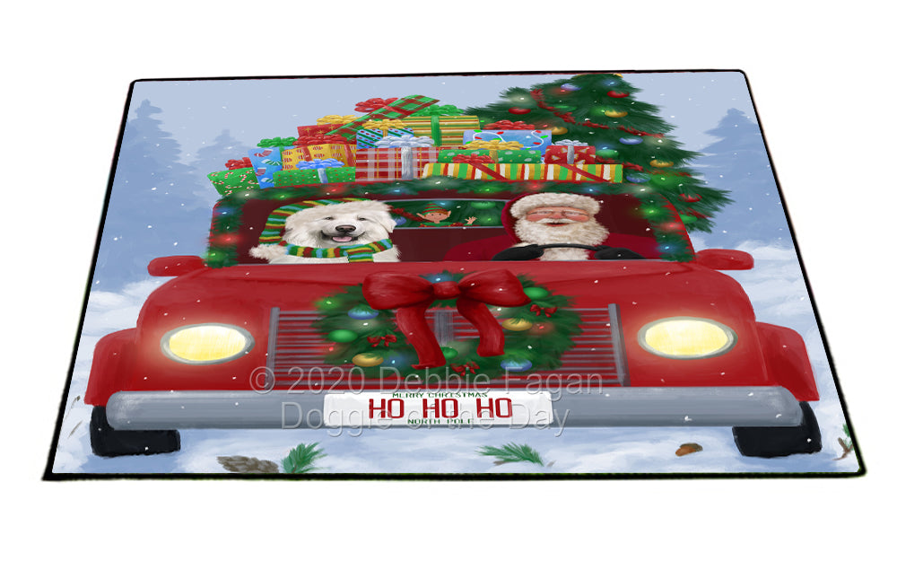 Christmas Honk Honk Red Truck Here Comes with Santa and Great Pyrenees Dog Indoor/Outdoor Welcome Floormat - Premium Quality Washable Anti-Slip Doormat Rug FLMS56872
