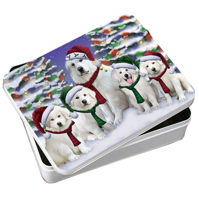 Great Pyrenees Dog Christmas Family Portrait in Holiday Scenic Background Photo Storage Tin PITN52713