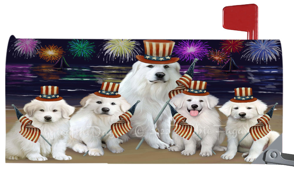 4th of July Independence Day Great Pyrenees Dogs Magnetic Mailbox Cover Both Sides Pet Theme Printed Decorative Letter Box Wrap Case Postbox Thick Magnetic Vinyl Material