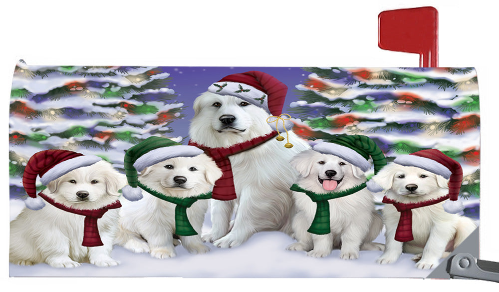 Magnetic Mailbox Cover Great Pyrenees Dog Christmas Family Portrait in Holiday Scenic Background MBC48228