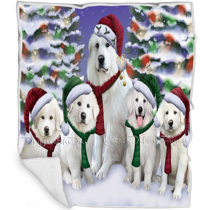Great Pyrenees Dog Christmas Family Portrait in Holiday Scenic Background  Blanket BLNKT90705