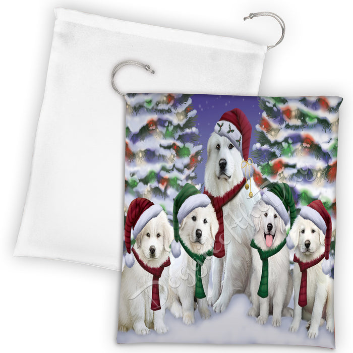 Great Pyrenees Dogs Christmas Family Portrait in Holiday Scenic Background Drawstring Laundry or Gift Bag LGB48148