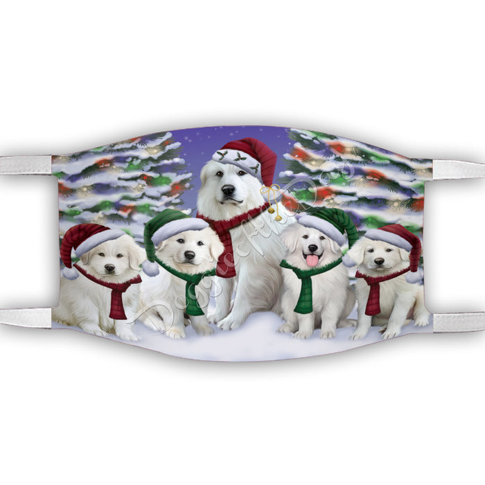 Great Pyrenees Dogs Christmas Family Portrait in Holiday Scenic Background Face Mask FM48350