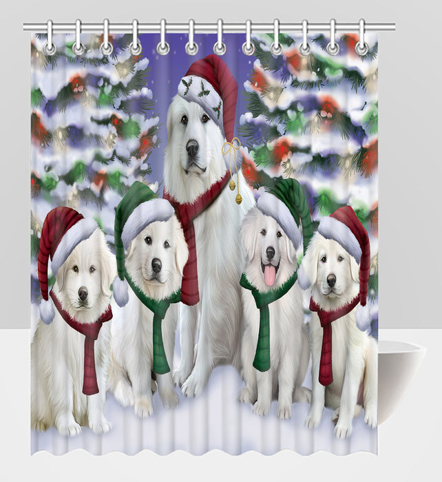 Great Pyrenees Dogs Christmas Family Portrait in Holiday Scenic Background Shower Curtain