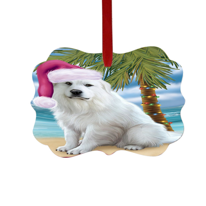 Summertime Happy Holidays Christmas Great Pyrenees Dog on Tropical Island Beach Double-Sided Photo Benelux Christmas Ornament LOR49373