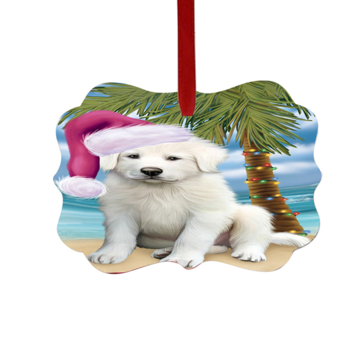 Summertime Happy Holidays Christmas Great Pyrenees Dog on Tropical Island Beach Double-Sided Photo Benelux Christmas Ornament LOR49374