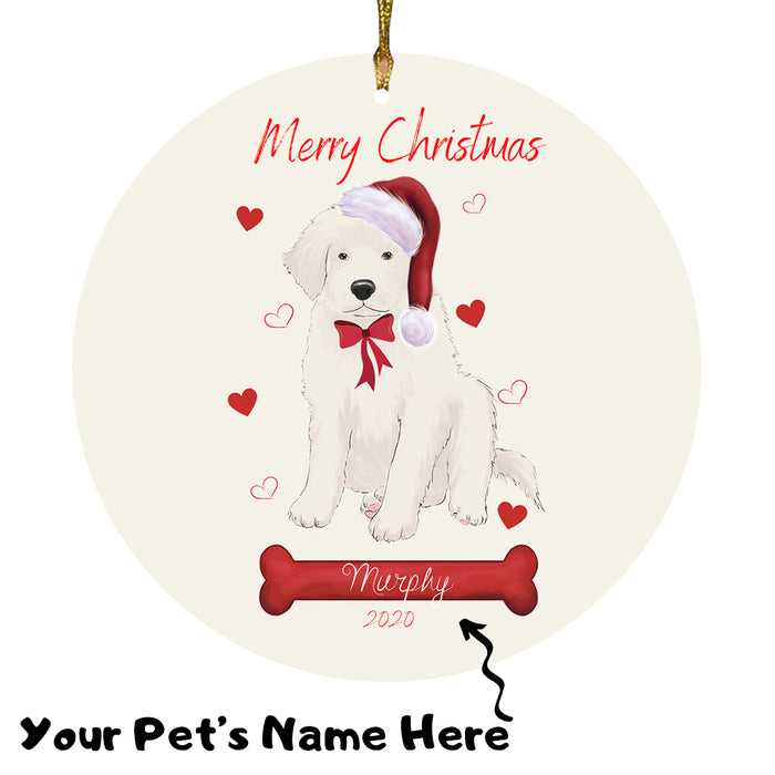 Personalized Merry Christmas  Great Pyrenees Dog Christmas Tree Round Flat Ornament RBPOR58963