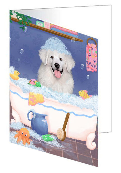 Rub A Dub Dog In A Tub Great Pyrenees Dog Handmade Artwork Assorted Pets Greeting Cards and Note Cards with Envelopes for All Occasions and Holiday Seasons GCD79451