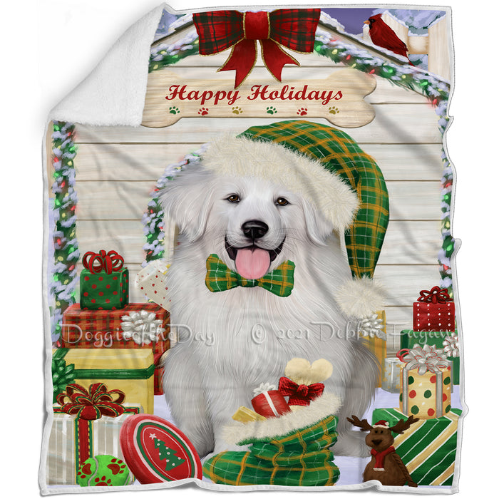 Happy Holidays Christmas Great Pyrenees Dog House with Presents Blanket BLNKT142089