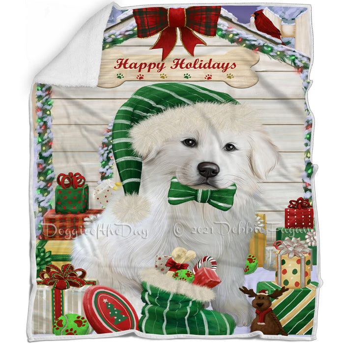 Happy Holidays Christmas Great Pyrenees Dog House with Presents Blanket BLNKT142090