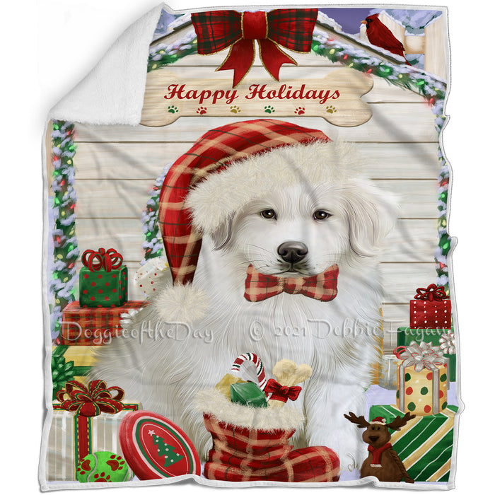 Happy Holidays Christmas Great Pyrenees Dog House with Presents Blanket BLNKT142091
