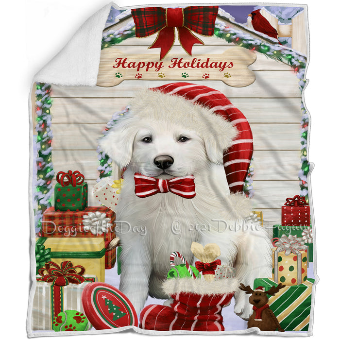 Happy Holidays Christmas Great Pyrenees Dog House with Presents Blanket BLNKT142092