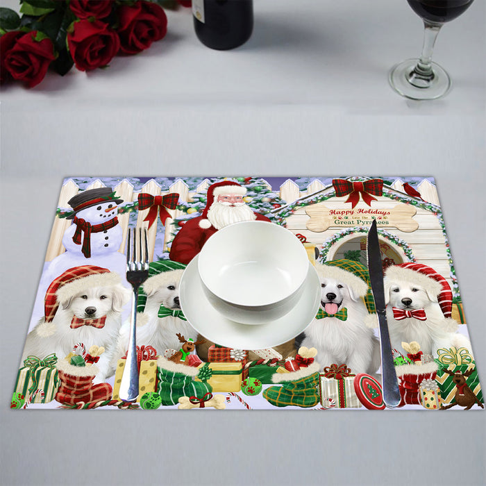 Happy Holidays Christmas Great Pyrenees Dogs House Gathering Placemat