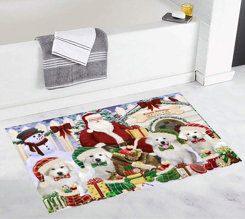 Happy Holidays Christma Great Pyrenees Dogs House Gathering Bath Mat