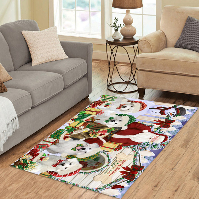 Happy Holidays Christma Great Pyrenees Dogs House Gathering Area Rug