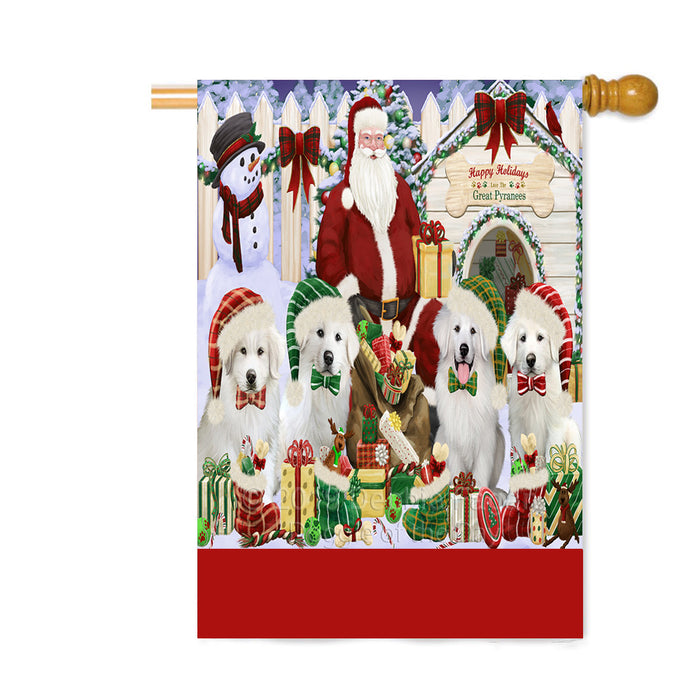 Personalized Happy Holidays Christmas Great Pyrenee Dogs House Gathering Custom House Flag FLG-DOTD-A58585