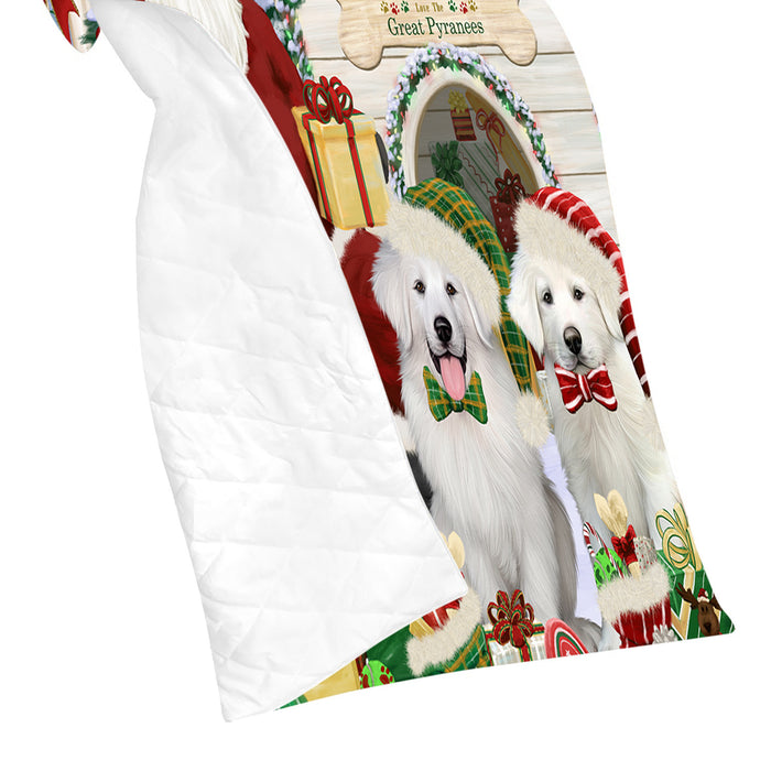 Happy Holidays Christmas Great Pyrenees Dogs House Gathering Quilt