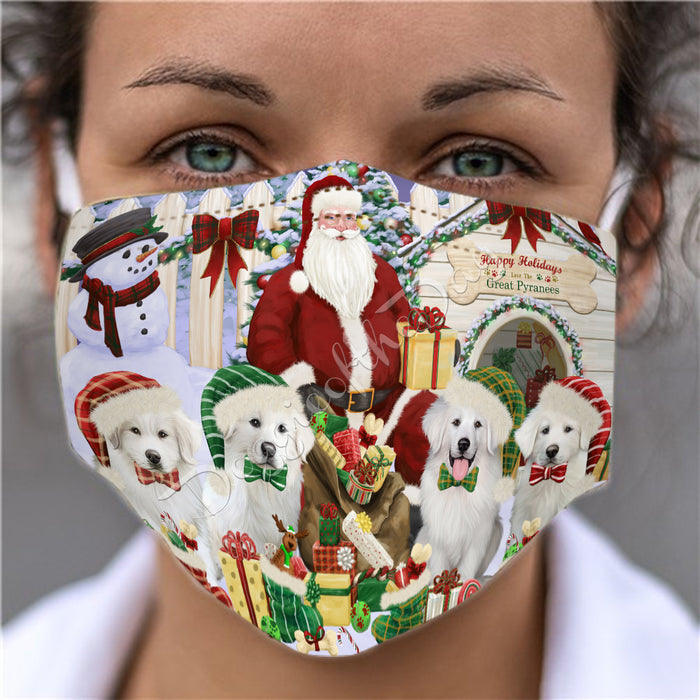 Happy Holidays Christmas Great Pyrenees Dogs House Gathering Face Mask FM48253