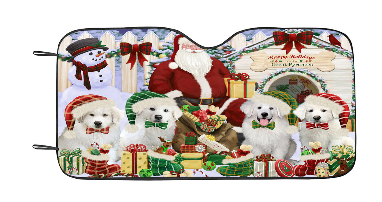 Happy Holidays Christmas Great Pyrenees Dogs House Gathering Car Sun Shade