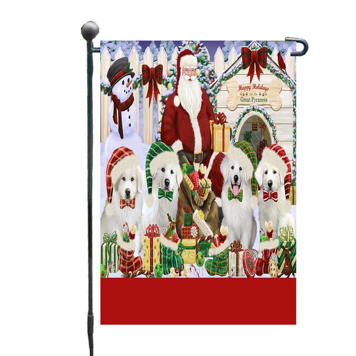 Personalized Happy Holidays Christmas Great Pyrenee Dogs House Gathering Custom Garden Flags GFLG-DOTD-A58529