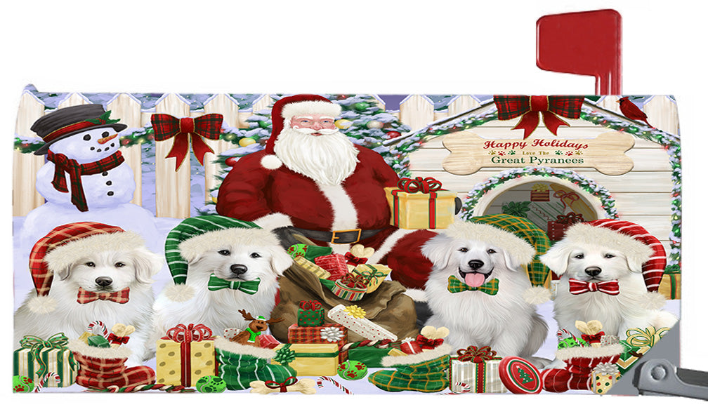 Happy Holidays Christmas Great Pyrenees Dogs House Gathering 6.5 x 19 Inches Magnetic Mailbox Cover Post Box Cover Wraps Garden Yard Décor MBC48818