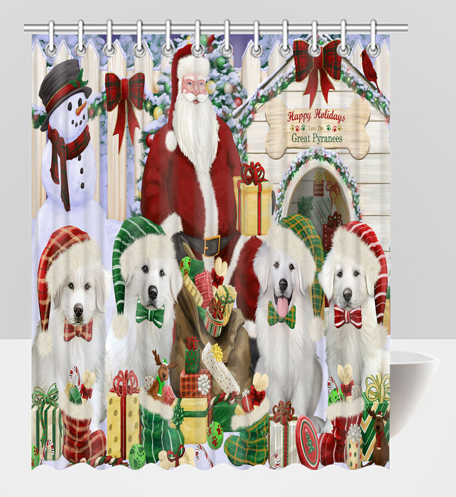 Happy Holidays Christmas Great Pyrenees Dogs House Gathering Shower Curtain