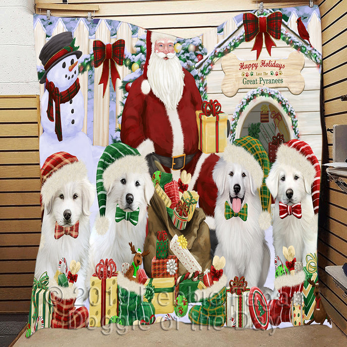 Happy Holidays Christmas Great Pyrenees Dogs House Gathering Quilt