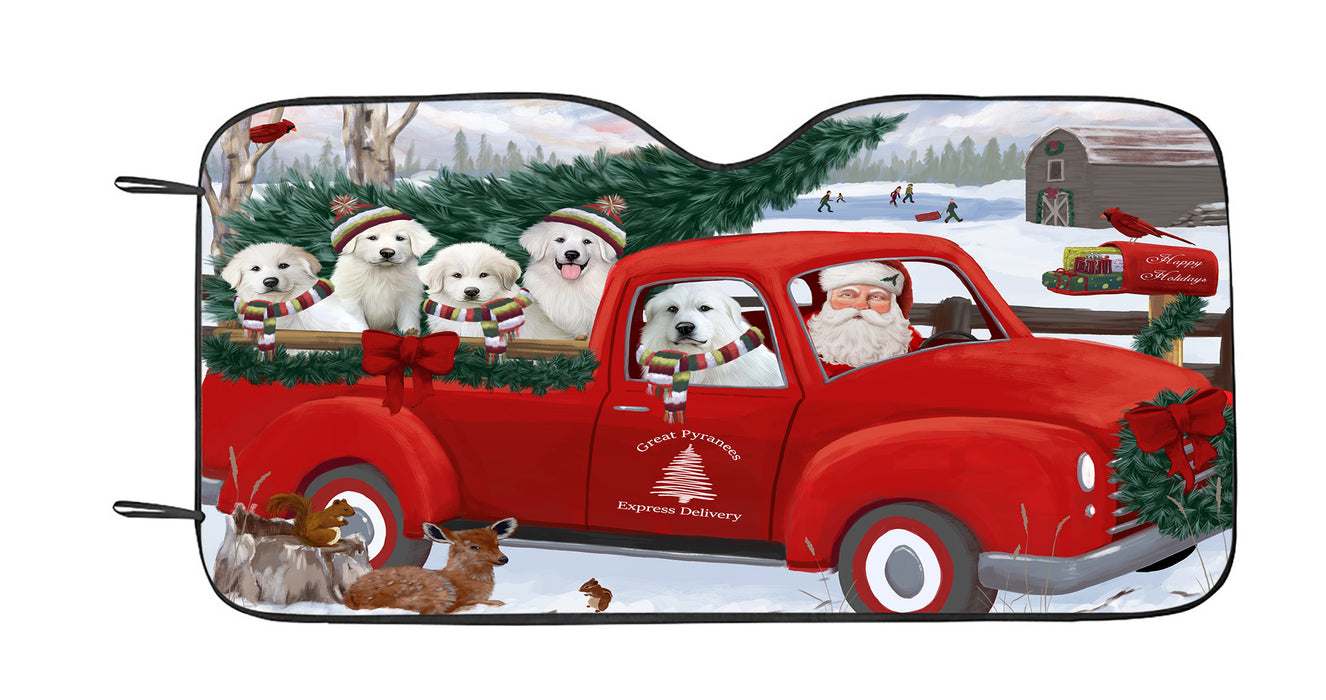 Christmas Santa Express Delivery Red Truck Great Pyrenees Dogs Car Sun Shade