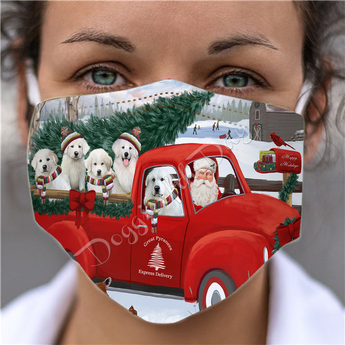 Christmas Santa Express Delivery Red Truck Great Pyrenees Dogs Face Mask FM48445