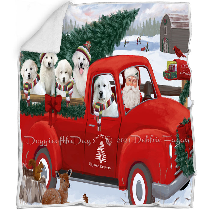 Christmas Santa Express Delivery Red Truck Great Pyrenees Dog Family Blanket BLNKT112728