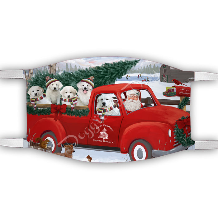 Christmas Santa Express Delivery Red Truck Great Pyrenees Dogs Face Mask FM48445