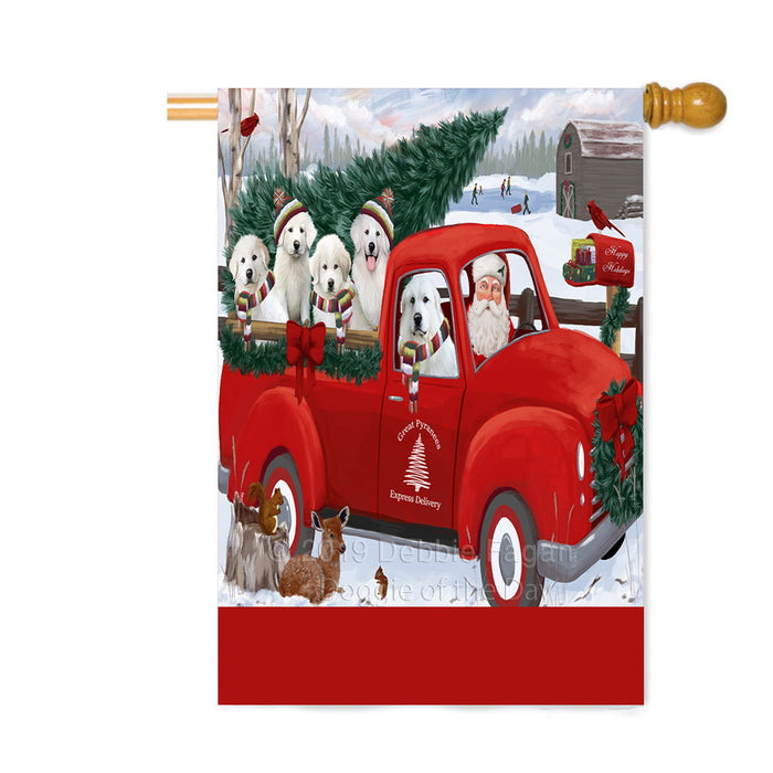 Personalized Christmas Santa Red Truck Express Delivery Great Pyrenee Dogs Custom House Flag FLG-DOTD-A57712