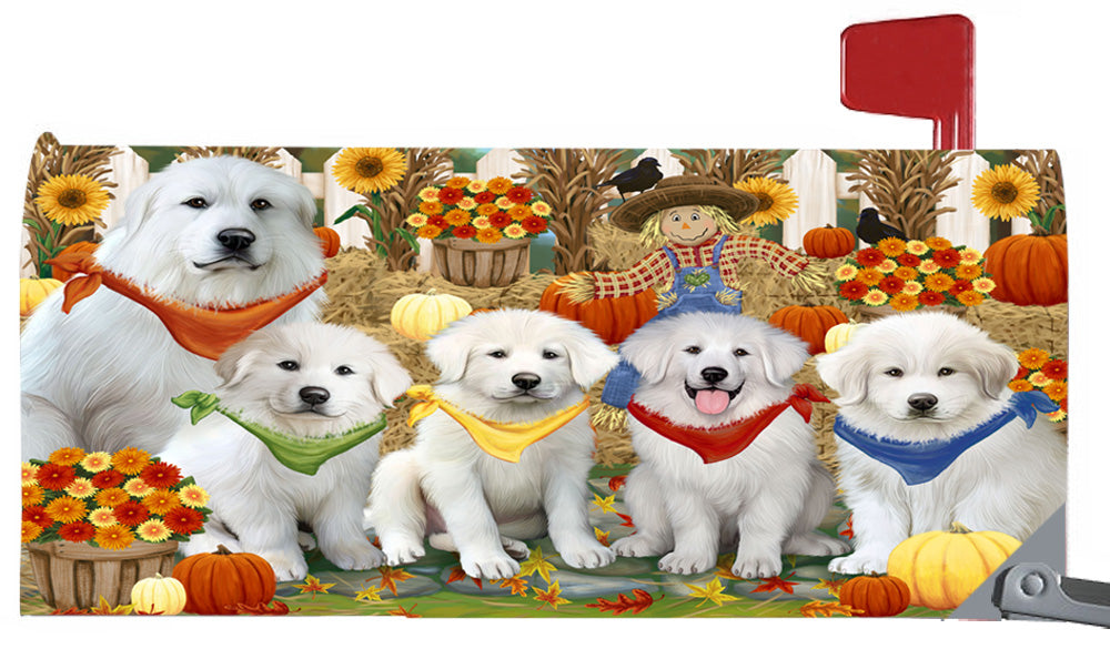 Fall Festive Harvest Time Gathering Great Pyrenees Dogs 6.5 x 19 Inches Magnetic Mailbox Cover Post Box Cover Wraps Garden Yard Décor MBC49088