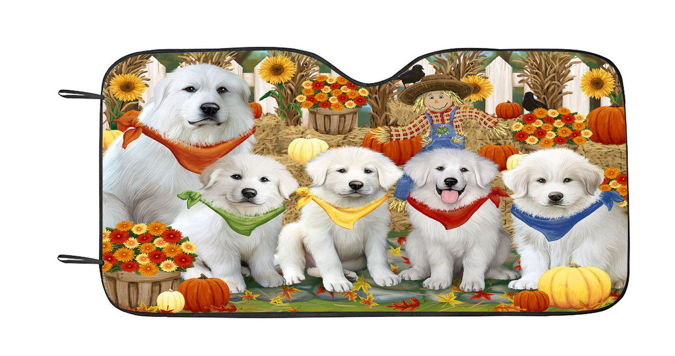 Fall Festive Harvest Time Gathering Great Pyrenees Dogs Car Sun Shade