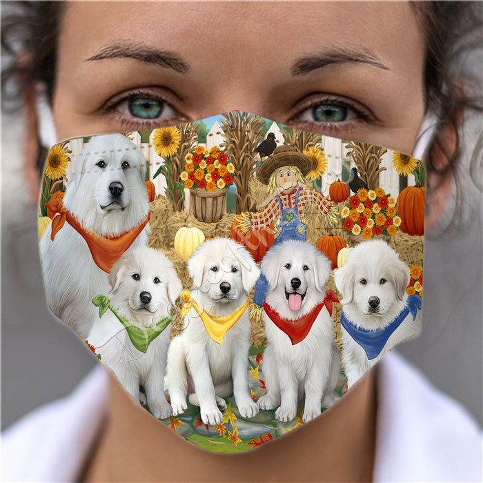 Fall Festive Harvest Time Gathering  Great Pyrenees Dogs Face Mask FM48542