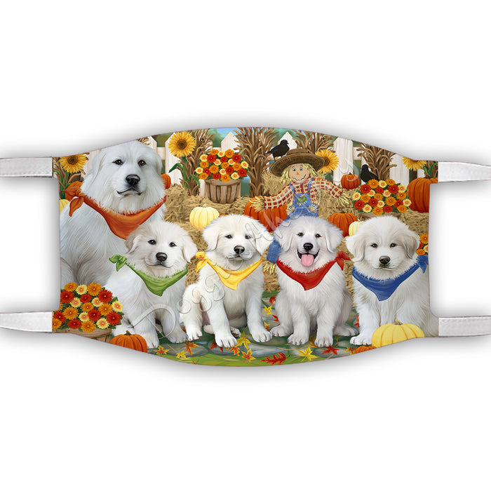 Fall Festive Harvest Time Gathering  Great Pyrenees Dogs Face Mask FM48542