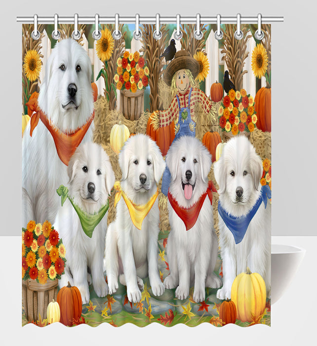 Fall Festive Harvest Time Gathering Great Pyrenees Dogs Shower Curtain
