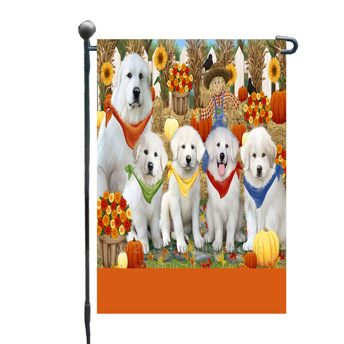 Personalized Fall Festive Gathering Great Pyrenees Dogs with Pumpkins Custom Garden Flags GFLG-DOTD-A61936