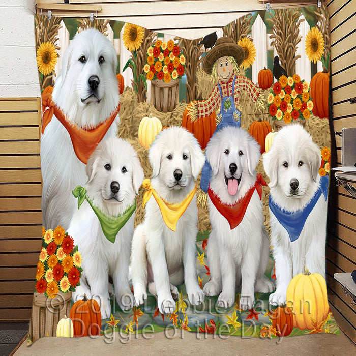 Fall Festive Harvest Time Gathering Great Pyrenees Dogs Quilt