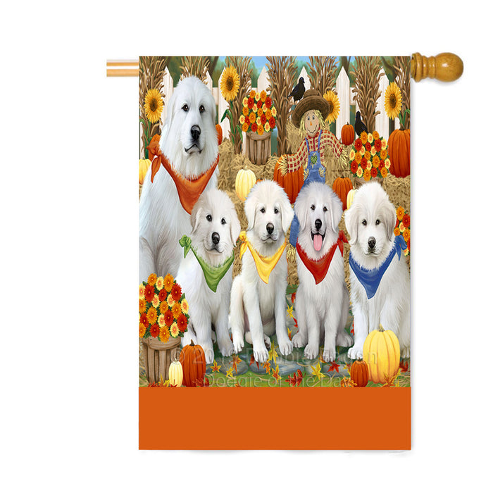 Personalized Fall Festive Gathering Great Pyrenees Dogs with Pumpkins Custom House Flag FLG-DOTD-A61992