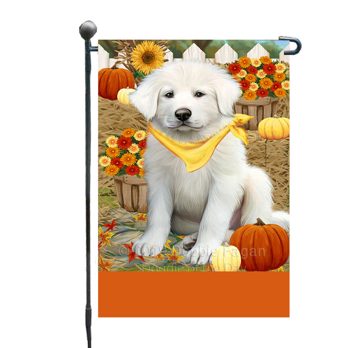 Personalized Fall Autumn Greeting Great Pyrenees Dog with Pumpkins Custom Garden Flags GFLG-DOTD-A61937