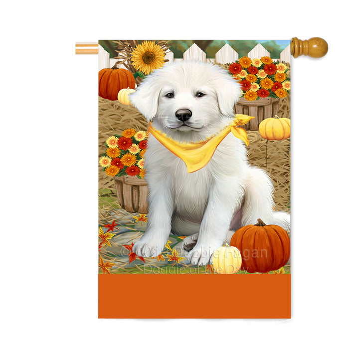 Personalized Fall Autumn Greeting Great Pyrenees Dog with Pumpkins Custom House Flag FLG-DOTD-A61993