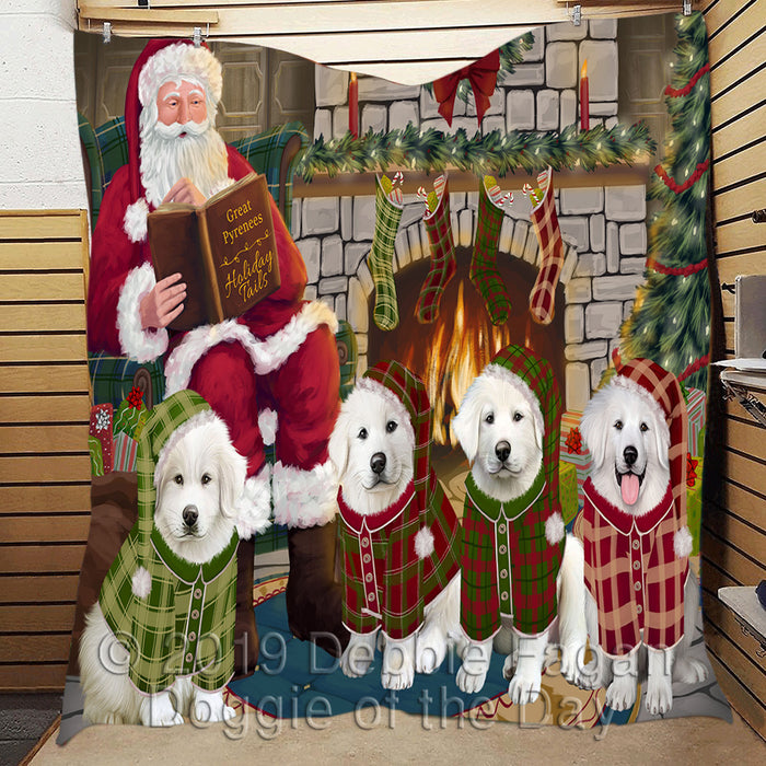 Christmas Cozy Holiday Fire Tails Great Pyrenees Dogs Quilt