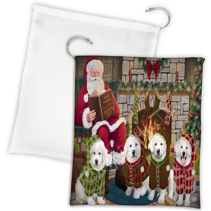 Christmas Cozy Holiday Fire Tails Great Pyrenees Dogs Drawstring Laundry or Gift Bag LGB48506