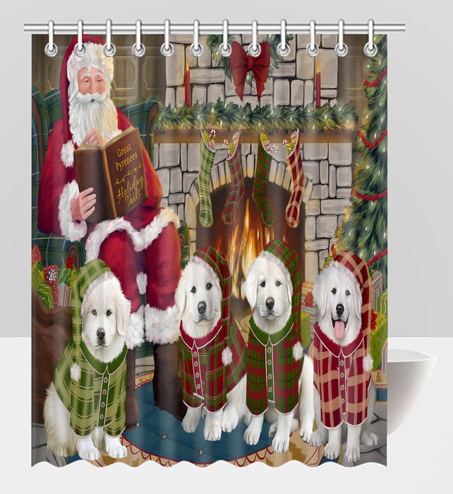 Christmas Cozy Holiday Fire Tails Great Pyrenees Dogs Shower Curtain