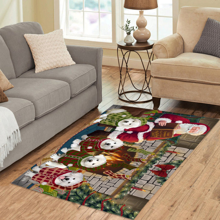 Christmas Cozy Holiday Fire Tails Great Pyrenees Dogs Area Rug