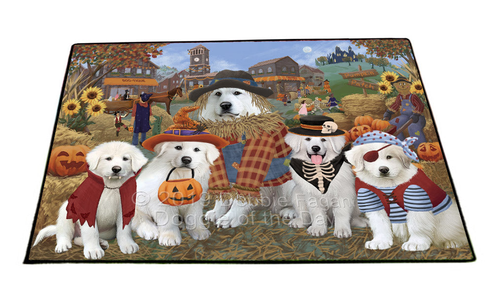 Halloween 'Round Town And Fall Pumpkin Scarecrow Both Great Pyrenees Dogs Floormat FLMS53948