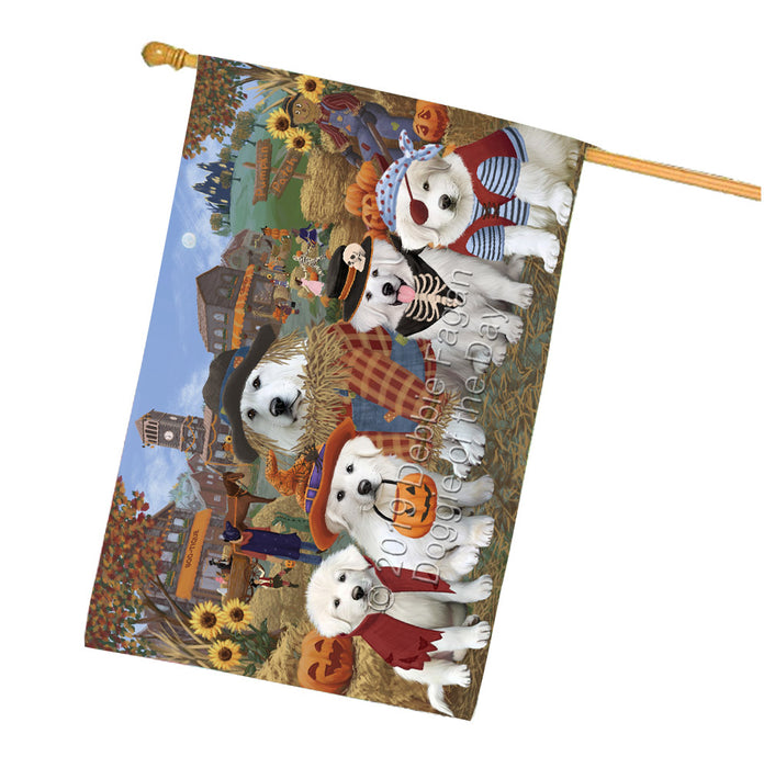 Halloween 'Round Town And Fall Pumpkin Scarecrow Both Great Pyrenees Dogs House Flag FLG65657